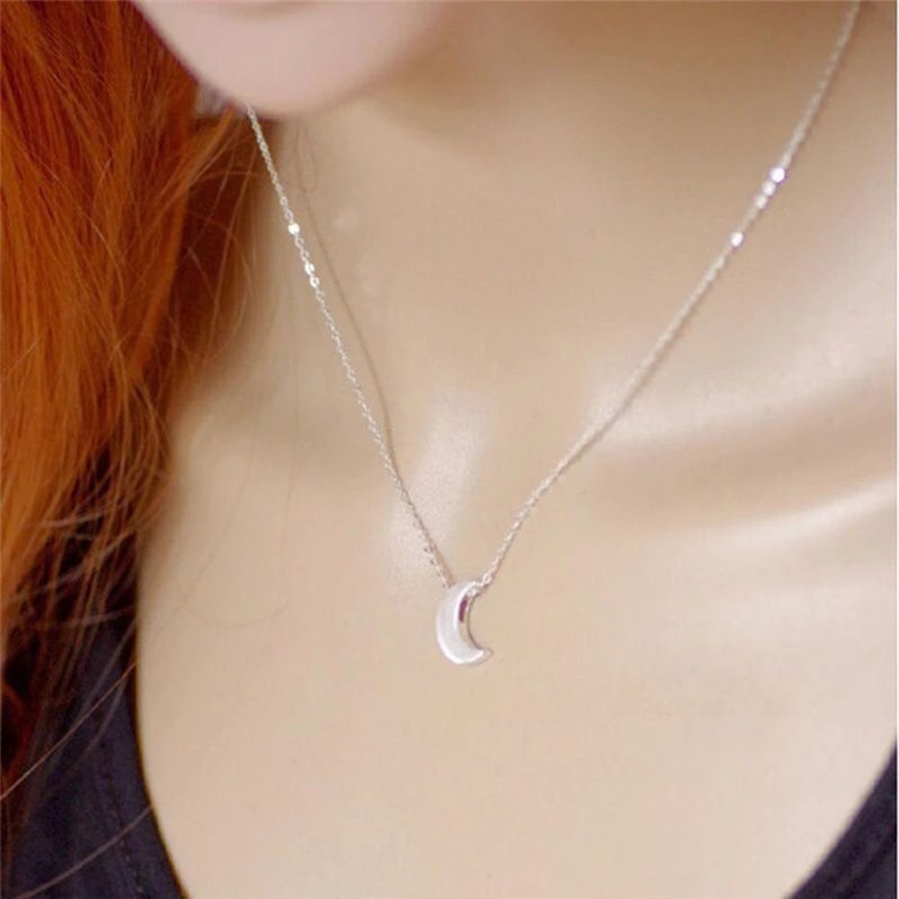 Silver moon minimalist necklace